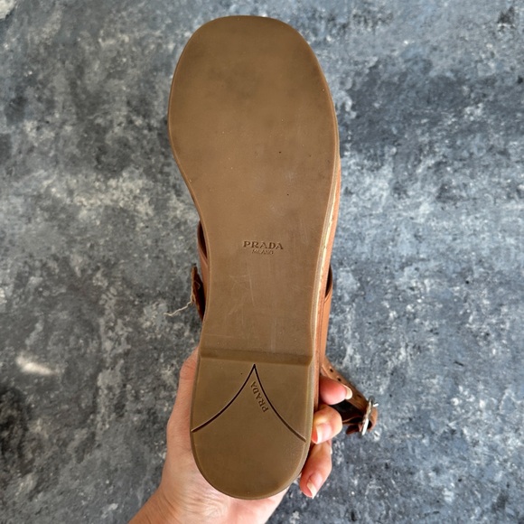 Authentic Prada 38.5/8 Brown Leather Crossover & Cork Wedge Sandal Platform Heel - Picture 9 of 11